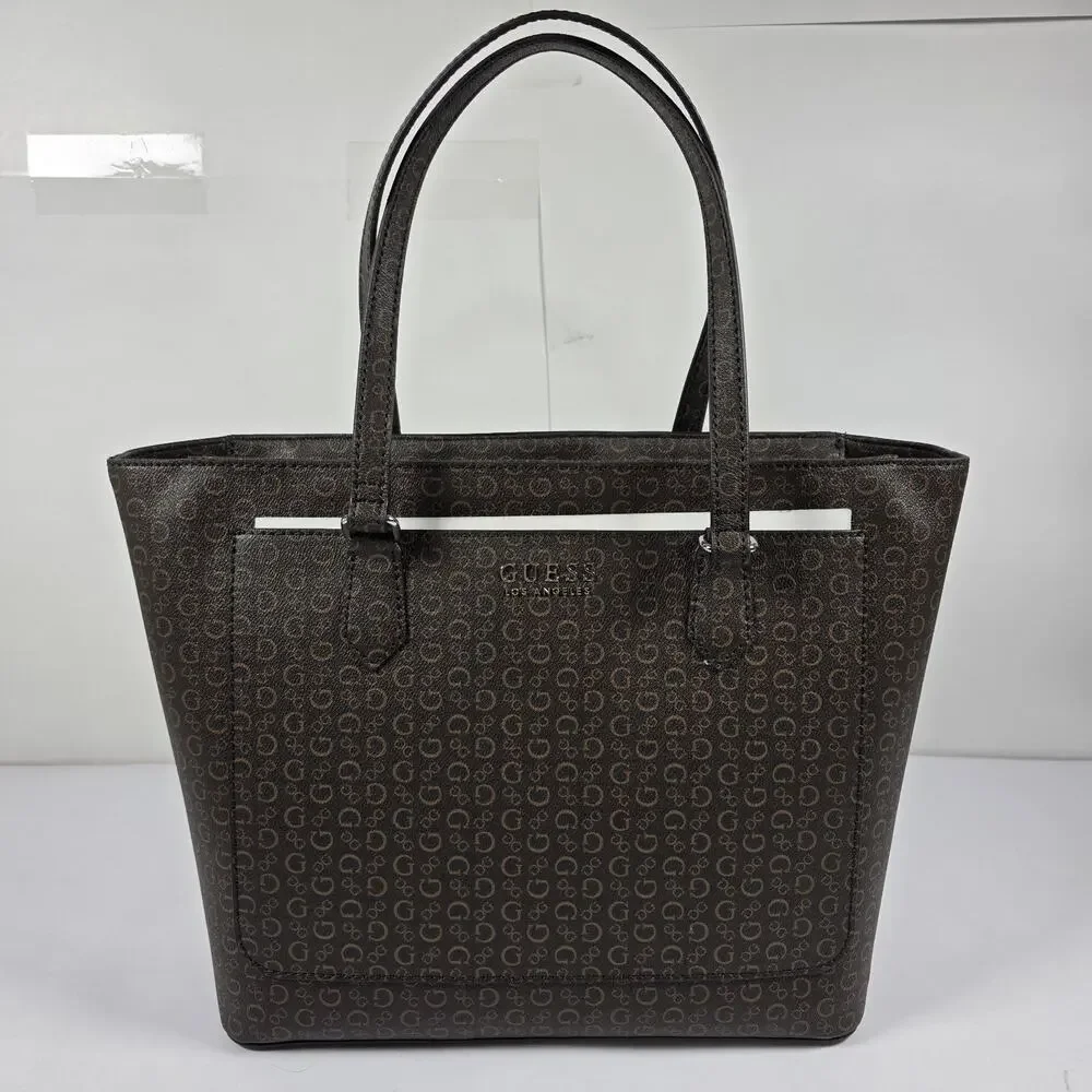 Guess Tote Bag Women Multi Logo Natural Brown Hensley Style AA888325